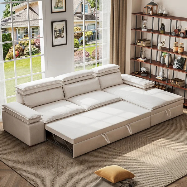 Microfiber Reversible Sofa Bed Combination Sofa With Chaise Pull Out Sofa Bed