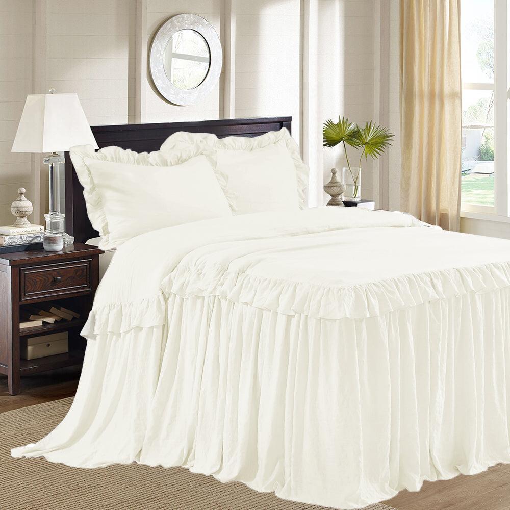 Ruffle Skirt Bedspread One Layer Design Chic Style Bedding Set