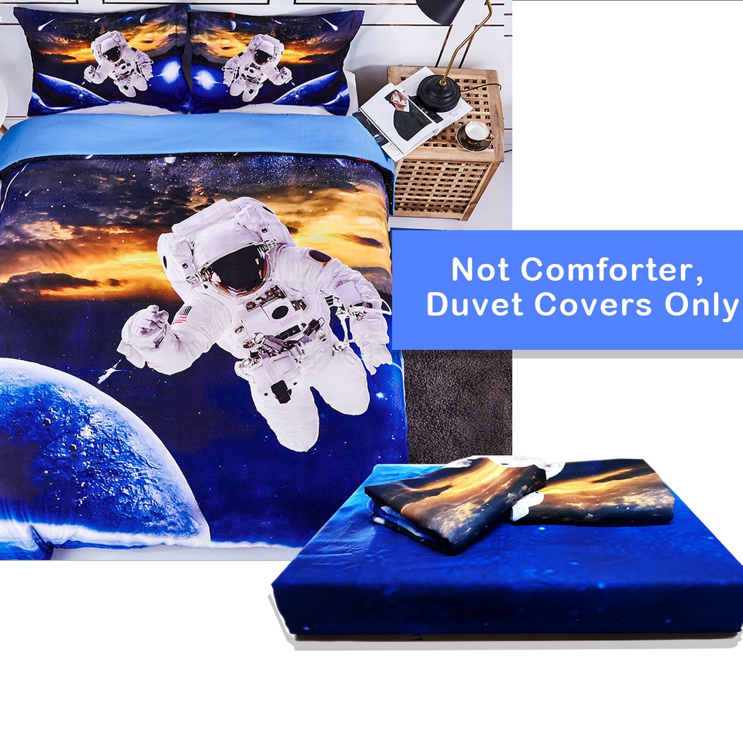 3D Print Duvet Cover Set Astronaut Pattern with Zipper Closure - Machine Washable