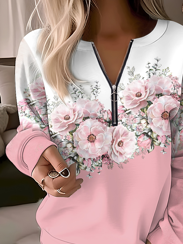 Casual Crew Neck Floral Sweatshirt