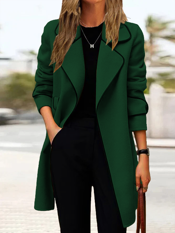 Lapel Collar Long Sleeve Plain Heavyweight Loose Coat For Women