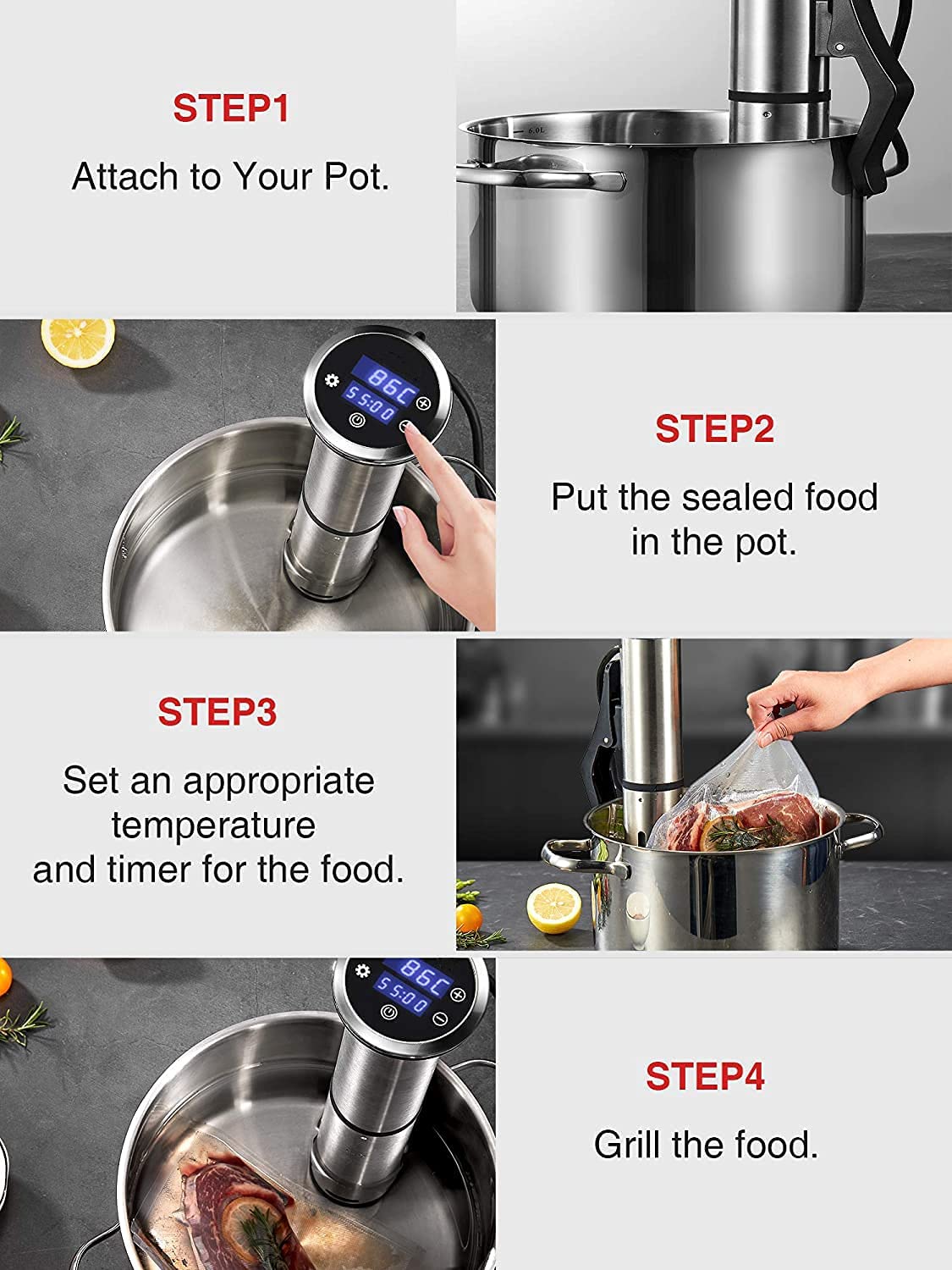 (Store Closing Sale) Sous Vide, 1200W Slow Cooker with LED Touch Screen SV-8006