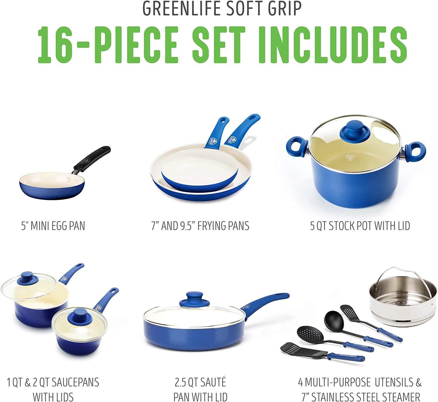 (Store Closing Sale) Healthy Ceramic Nonstick, 16 Piece Cookware Pots