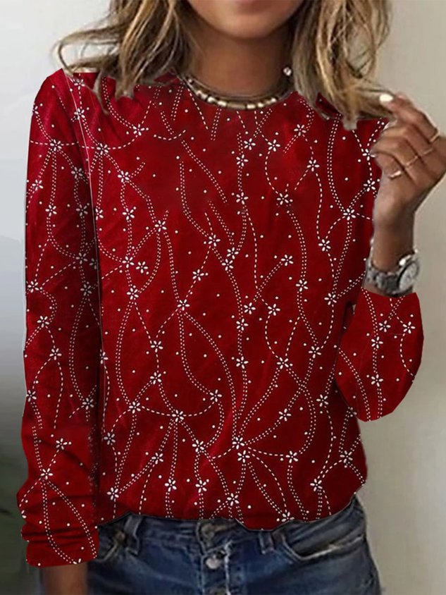 Casual Floral Crew Neck Long Sleeve T-shirt