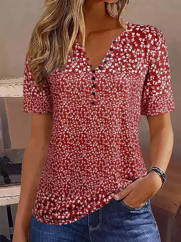 Crew Neck Casual Buckle Loose Blouse