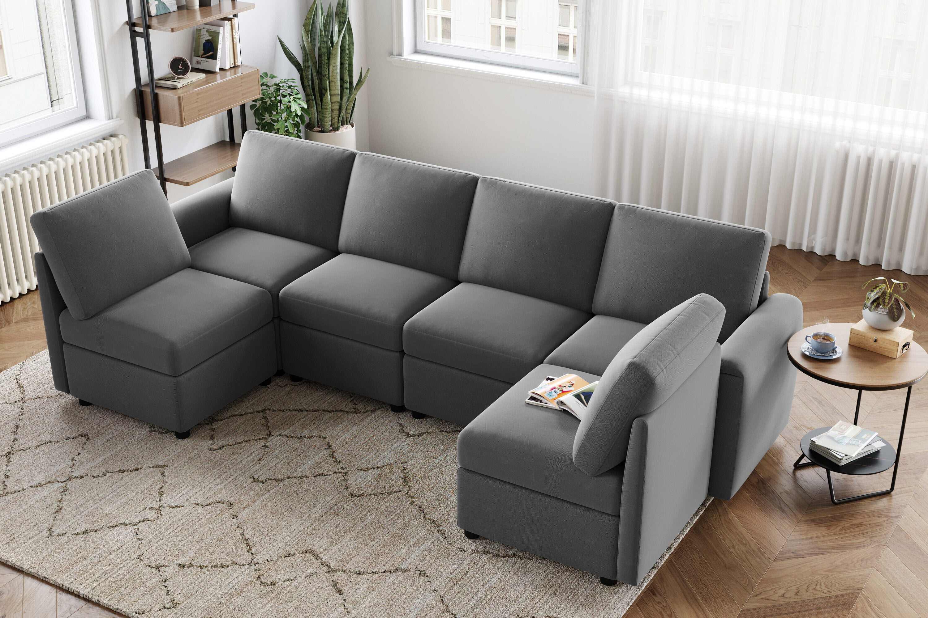 LINSY HOME Modular Couches and Sofas Sectional with Storage Sectional Sofa U Shaped Sectional Couch with Reversible Chaises, Dark Gray