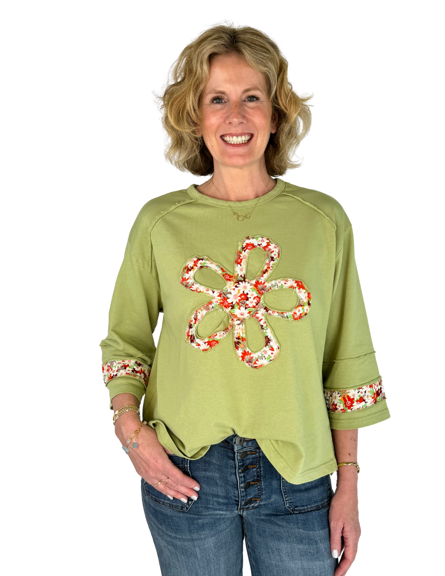 Hallie Flower Patch Top - Pistachio