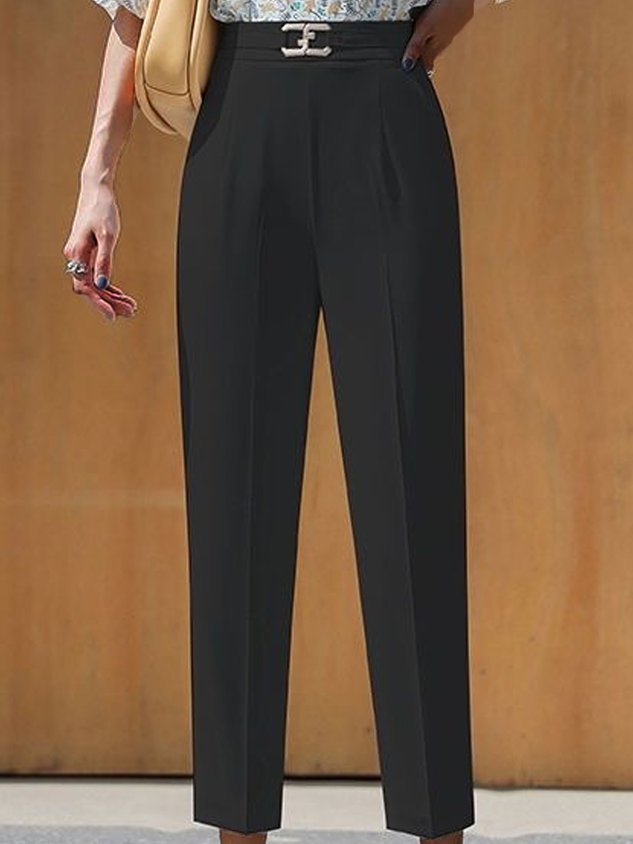 Casual Plain Natural Ankle Pants Pocket Stitching Slim Taper Pants