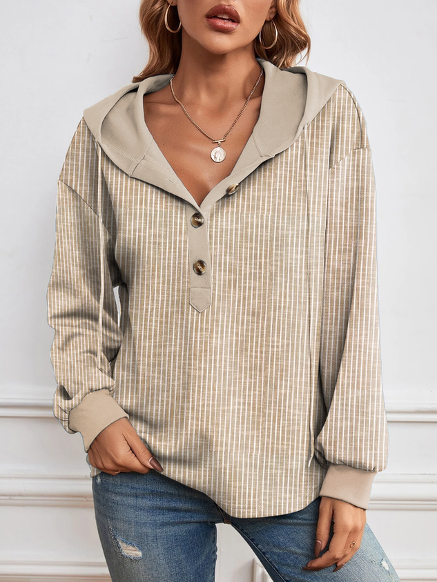 Women Striped Casual Hoodie