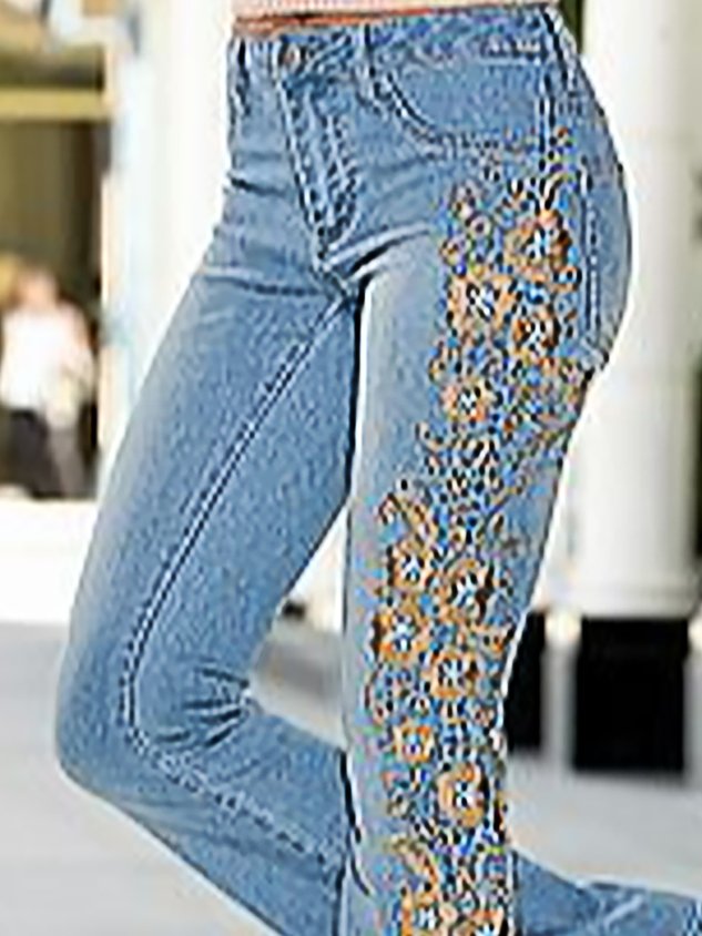 Denim Regular Fit Floral Casual Jeans