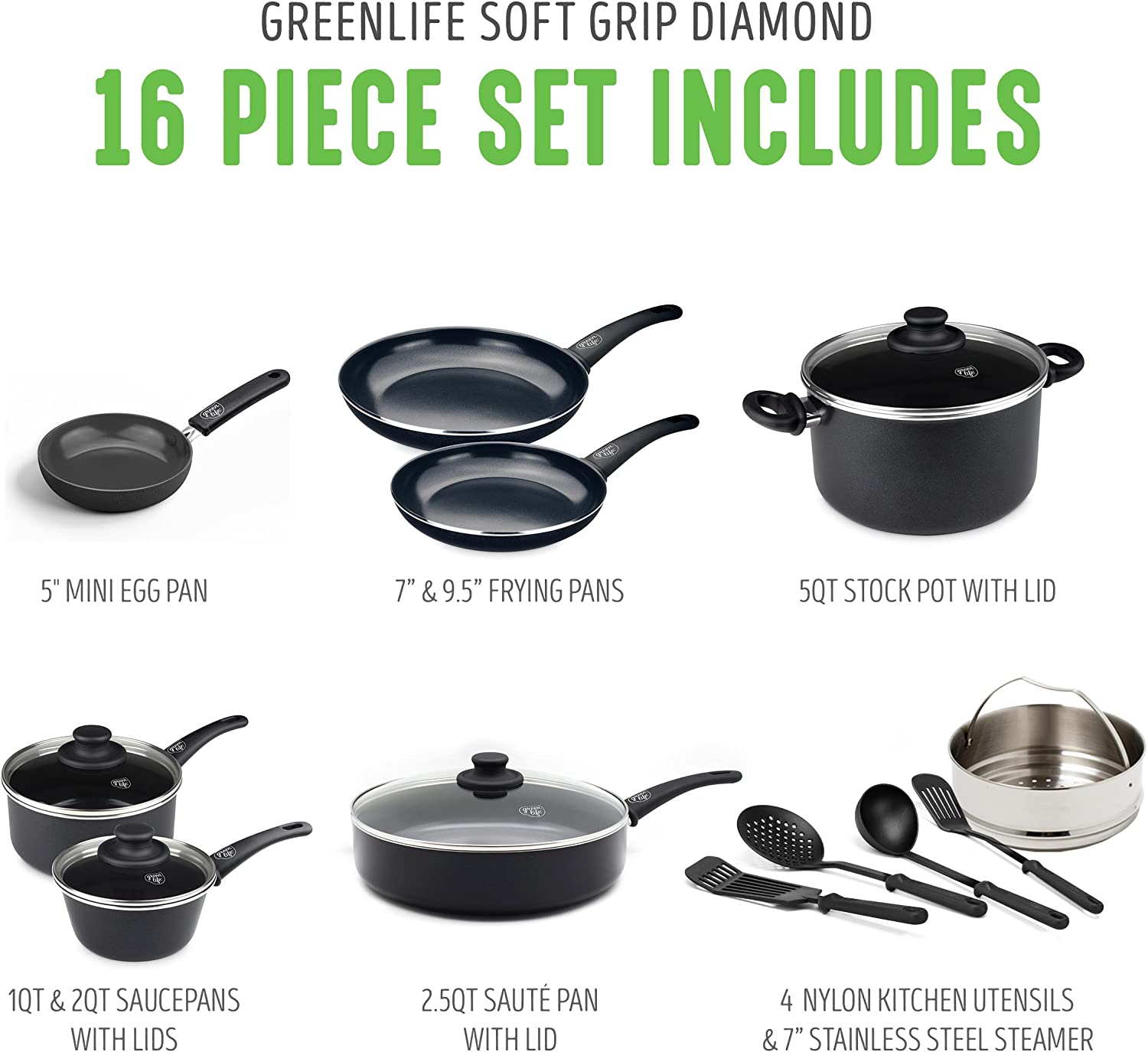 (Store Closing Sale) Healthy Ceramic Nonstick, 16 Piece Cookware Pots