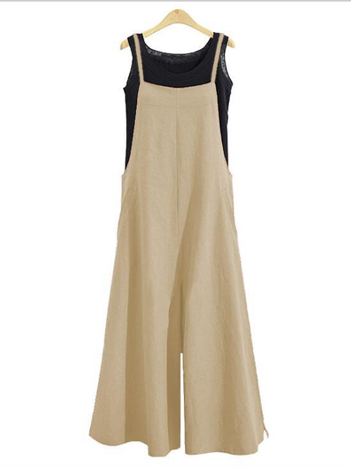 Women's Casual Pure Color Wide Leg Sling Jumpsuit