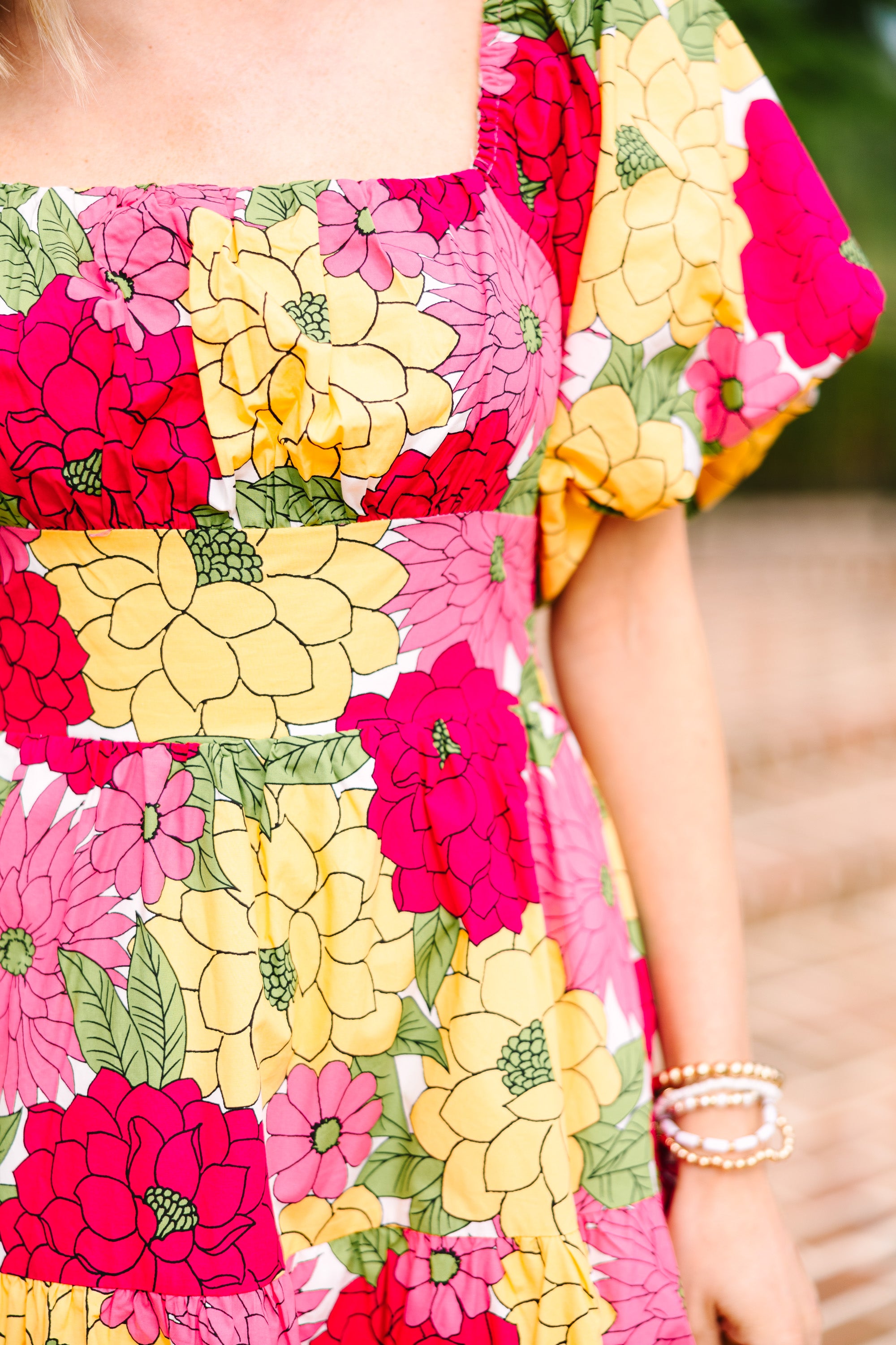 All On Your Own Fuchsia Pink Floral Midi Dress