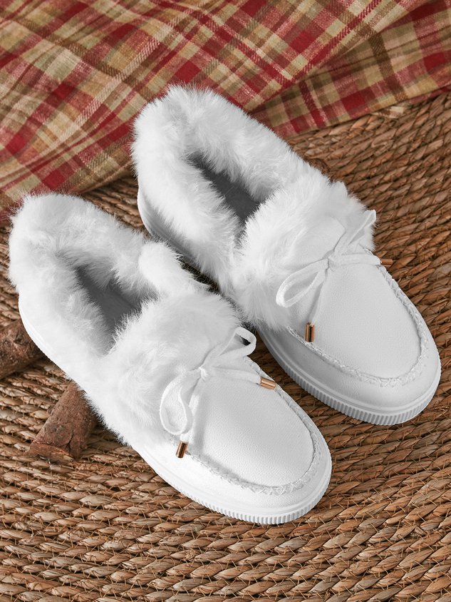 Vintage Plain All Season Wearable Daily Flat Shoes Faux Fur Slip On Deep Mouth Single Shoes for Women