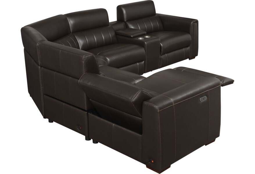 4-SEAT POWER RECLINING LEATHER SECTIONAL SOFA WITH OUTLETS AND USB PORTS