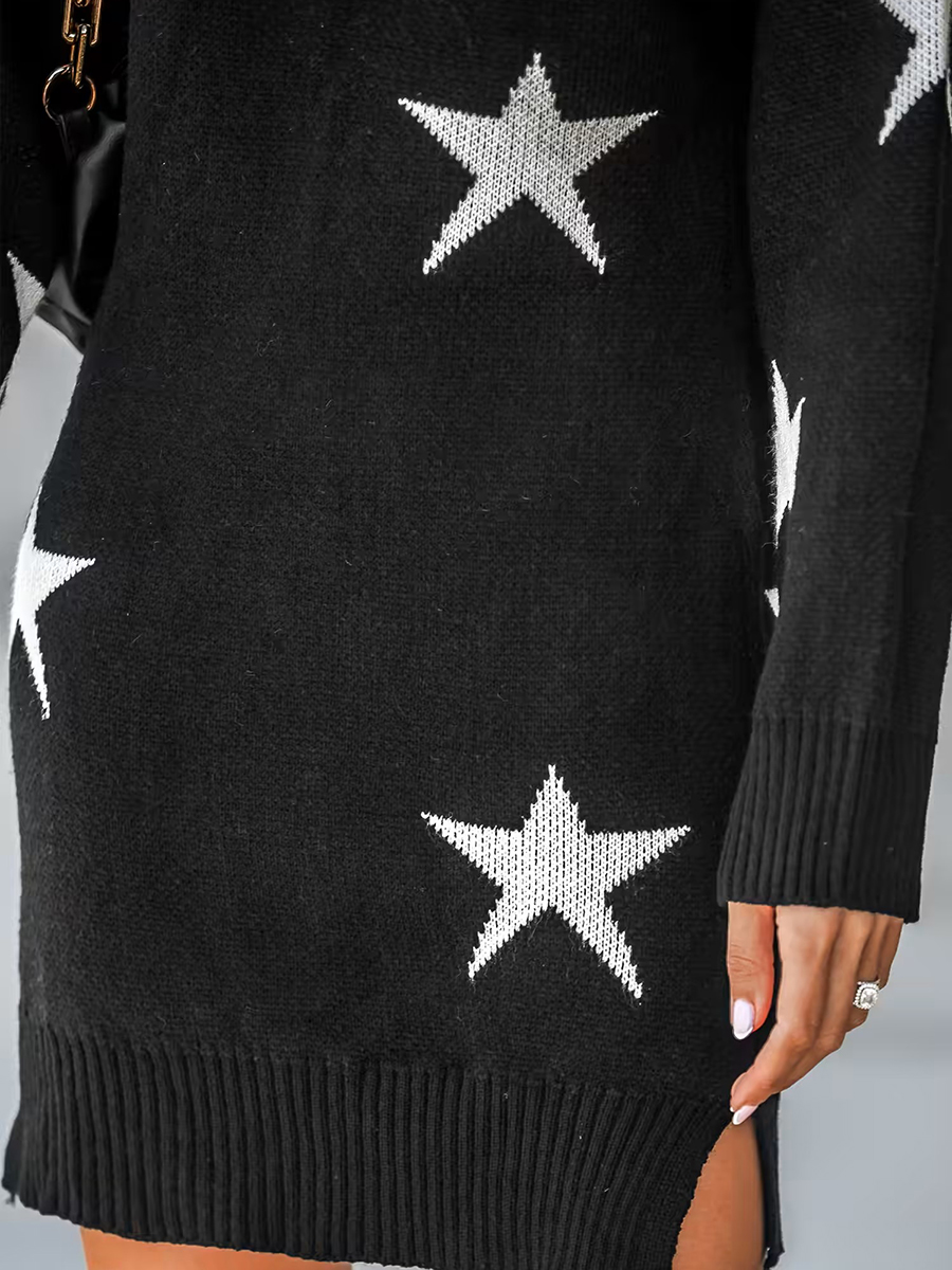 Women's Star Print Turtleneck Mini Sweater Dress