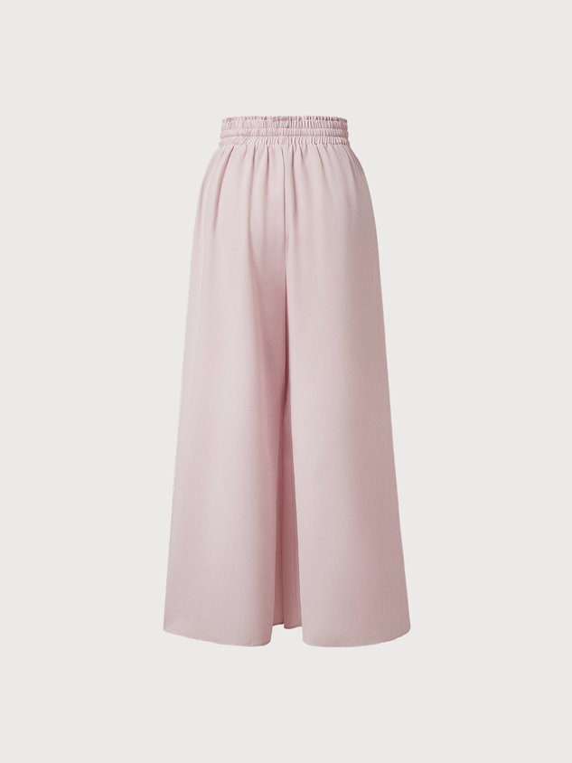 Plain Casual Wide Leg Shirred Waist Pant