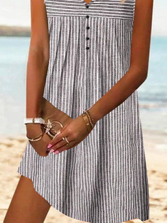 Casual Loose V Neck Striped Dress