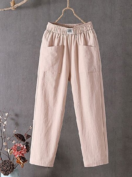 Casual Plain Natural Ankle Pants Straight Pants