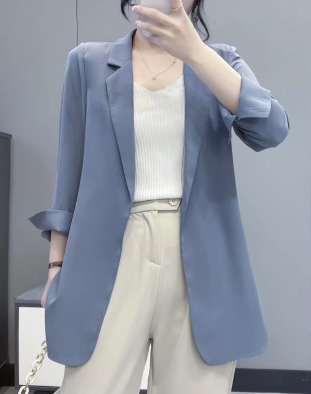 Plain Lapel Collar Casual Blazer