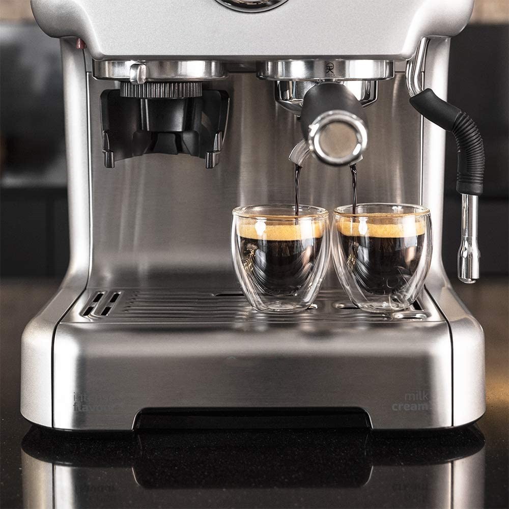 Manual Express Coffee Maker Power Espresso 20. 850 W, Pressure 20 Bars, 1.6L Tank, Double Outlet Arm, Steamer, Cup Warmer Surface, Stainless Steel Finishes