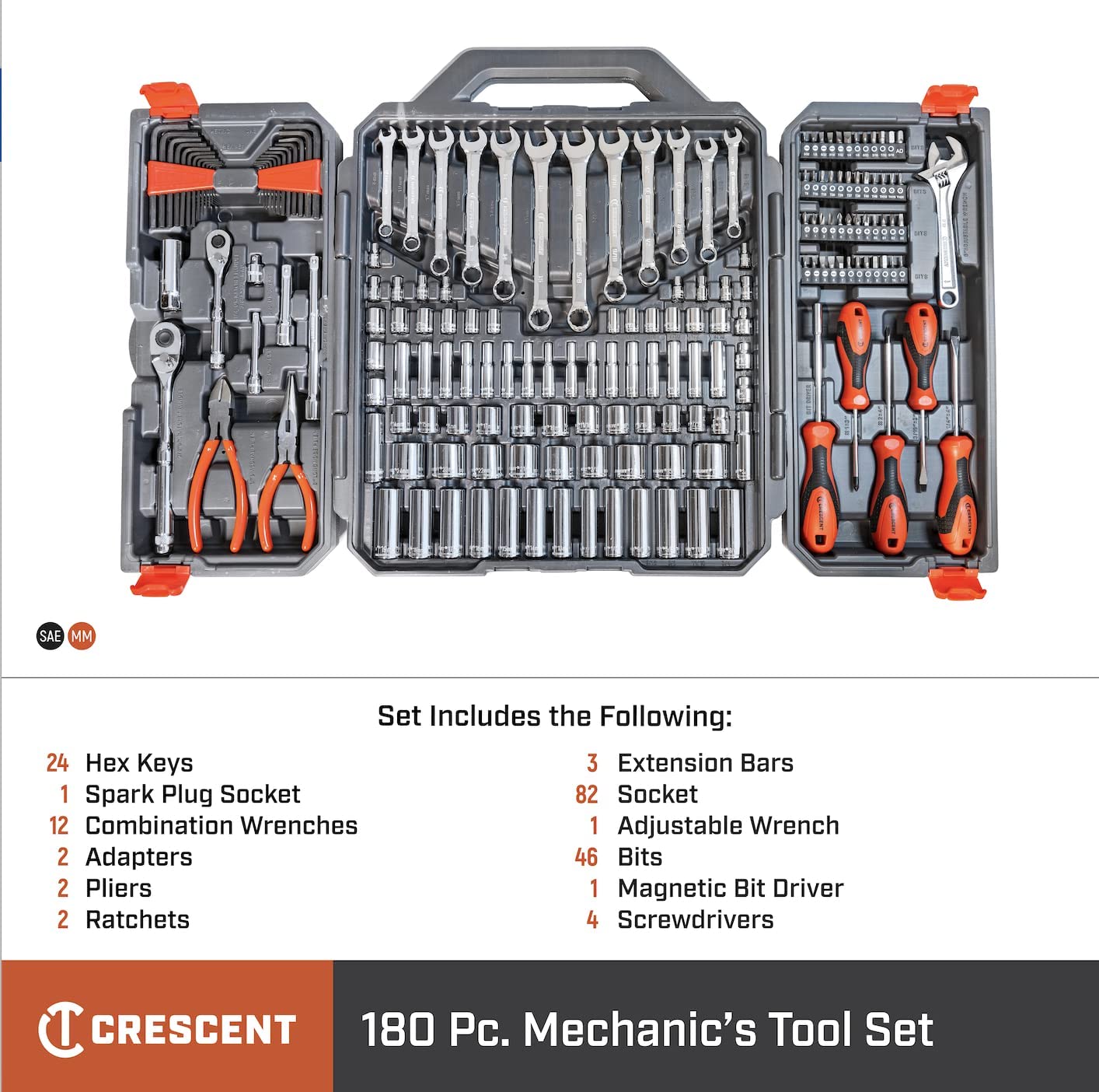 180 Pc. Professional Tool Set in Tool Storage Case - CTK180