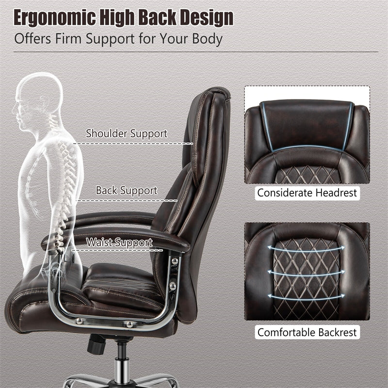 500lbs Height Adjustable Office Chair Swivel Computer Task Desk Chair Leather Executive Chair with Heavy Duty Metal Base