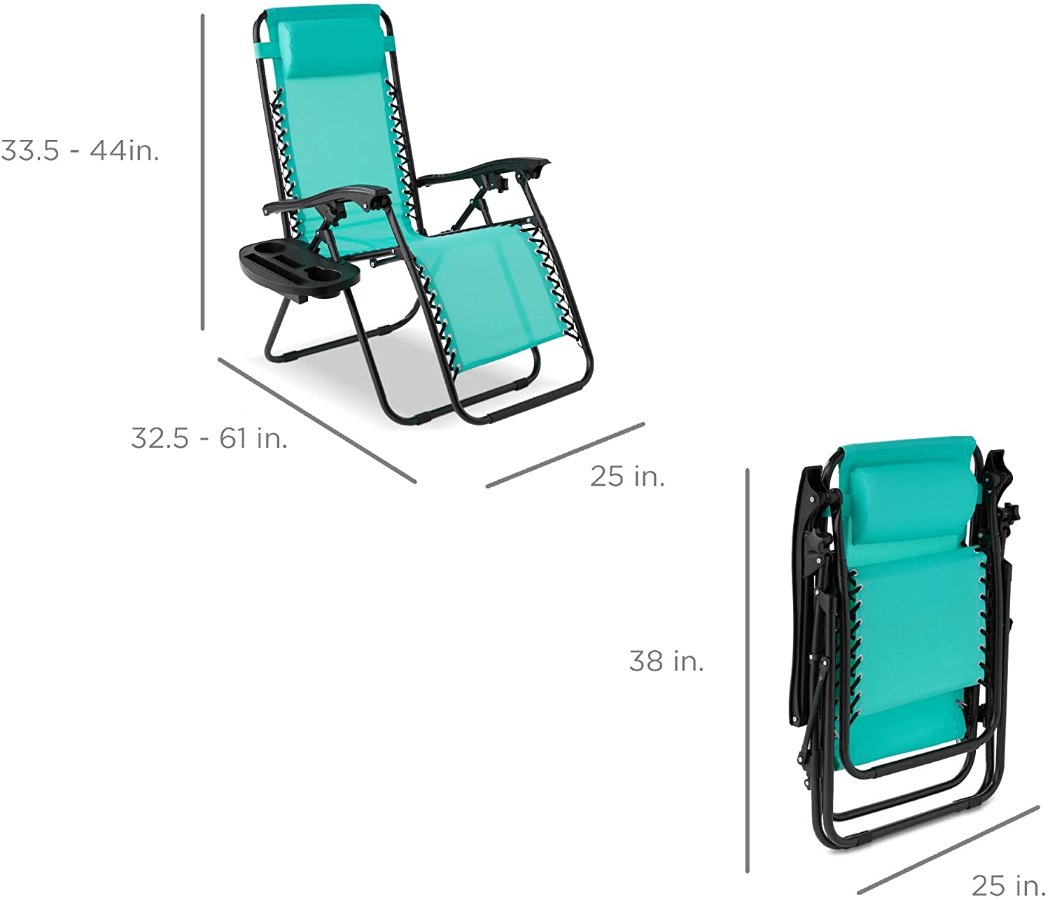 Set of 2 Adjustable Steel Mesh Zero Gravity Lounge Chair Recliners w/Pillows and Cup Holder Trays