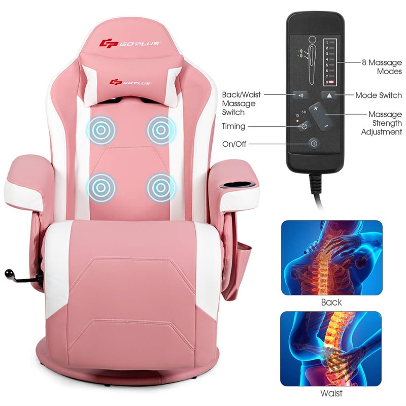 Ergonomic High Back Massage Gaming Chair Racing Style Gaming Recliner with Adjustable Backrest Footrest