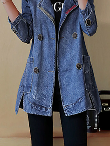 Lapel Collar Plain Casual Denim Jacket