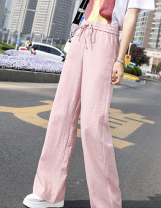 Casual Plain Lace-Up Pants