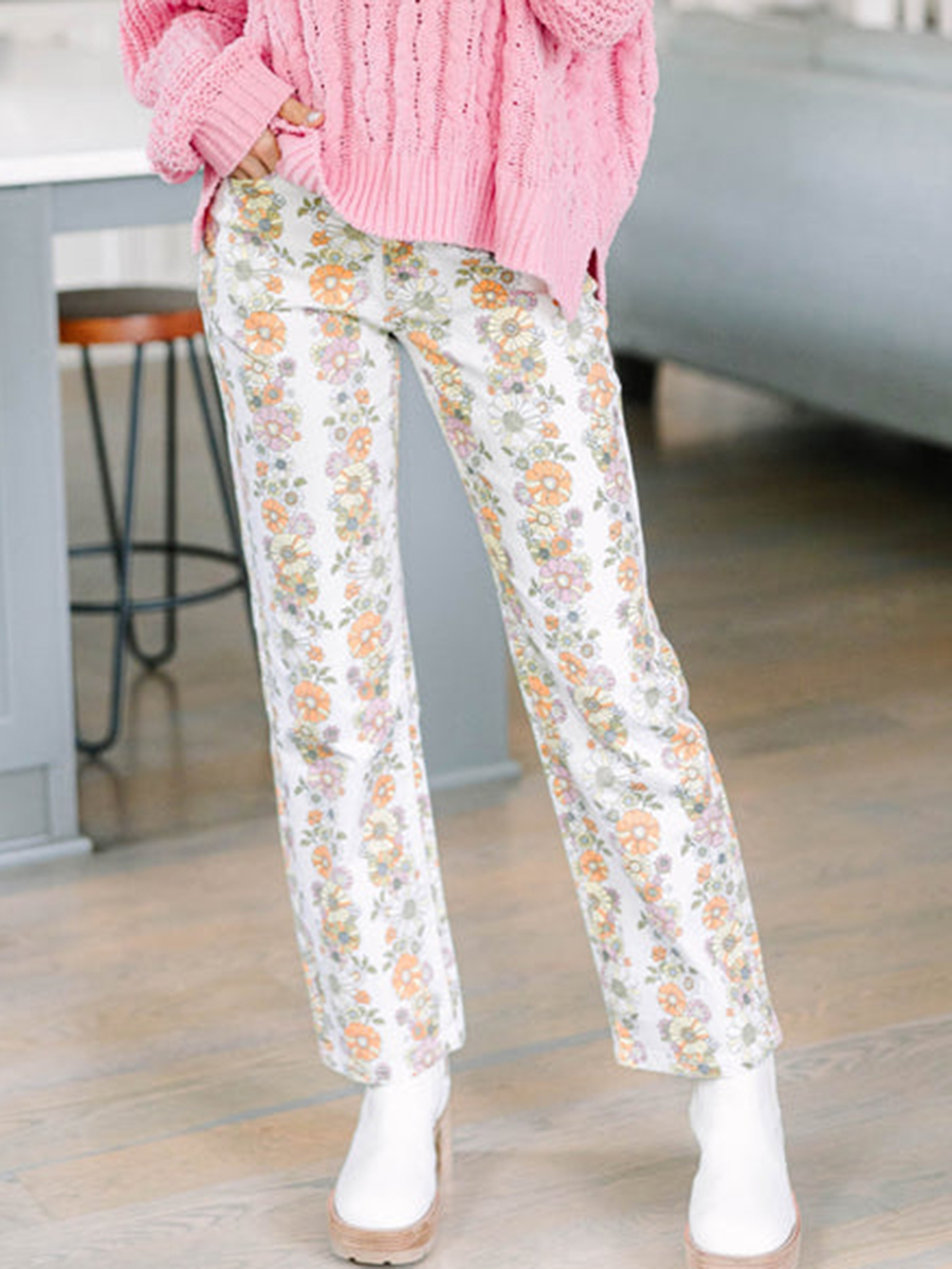 Ivory White Floral Pants