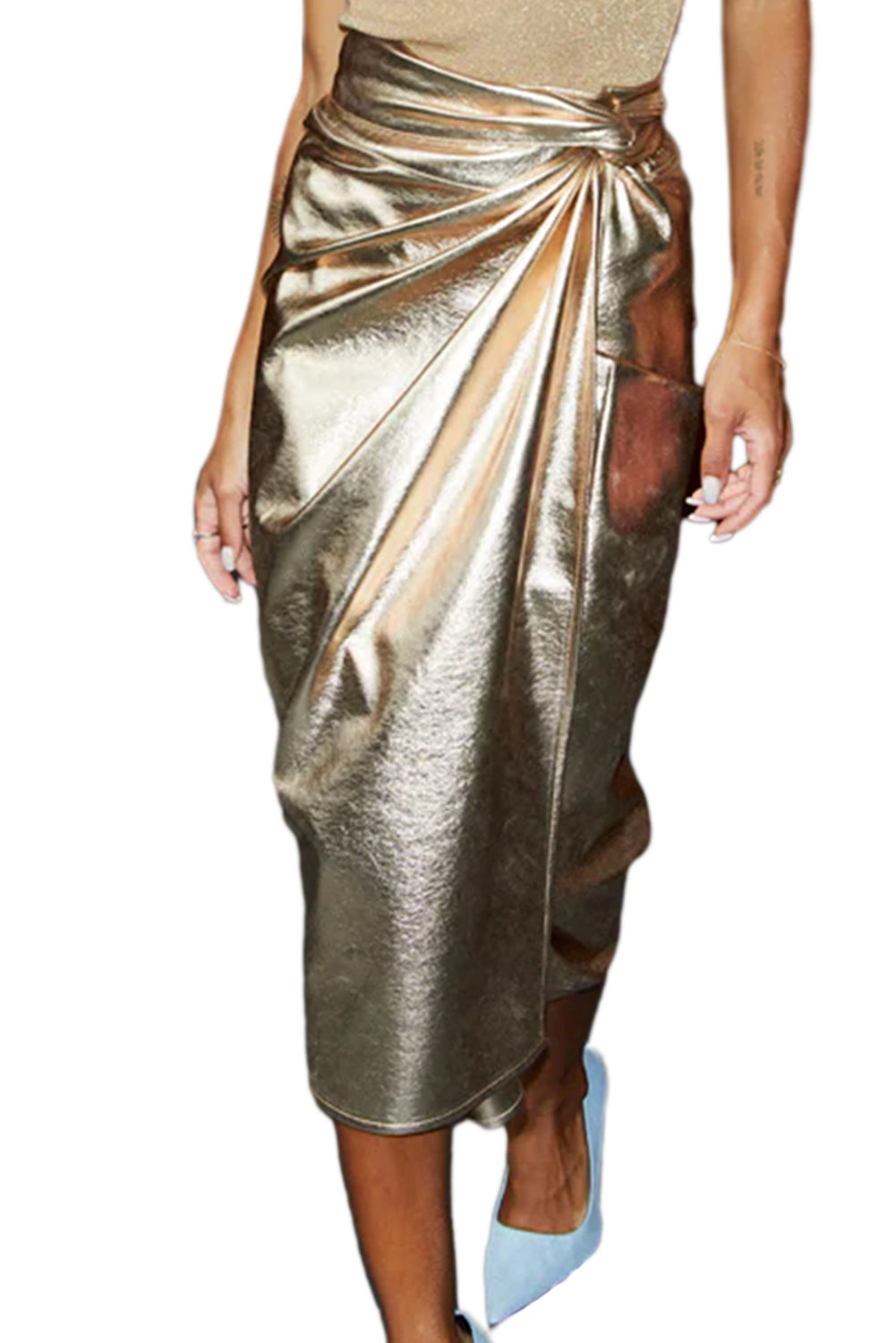 Gold Knotted Metallic Midi Skirt