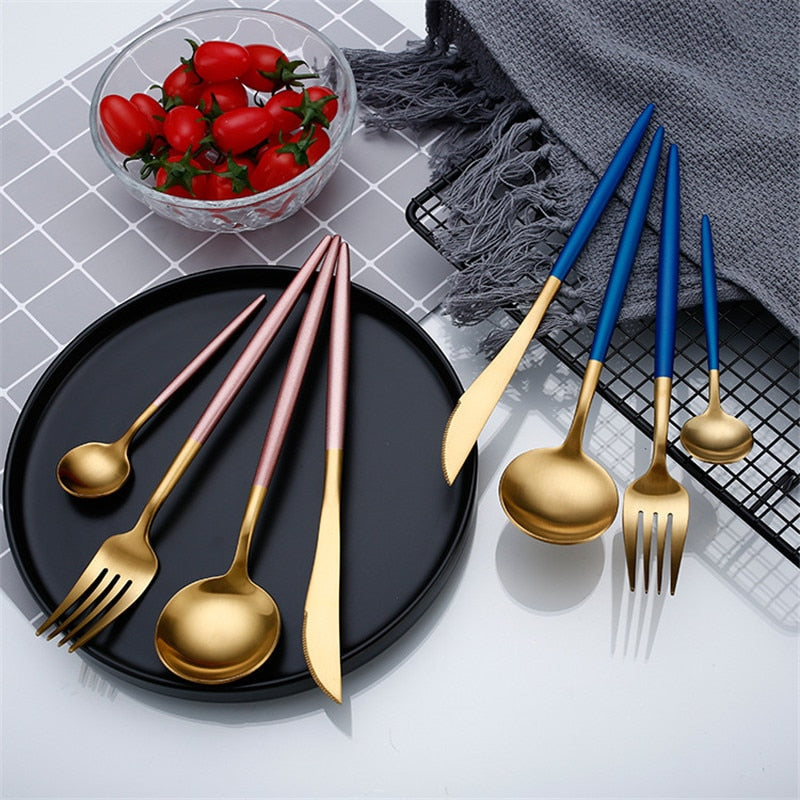 (Store Closing Sale) Rose Gold Tableware Set Stainless Steel Cutlery Set Western Food Tableware Luxury Fork Teaspoon Knife Cutlery Set fork spoon