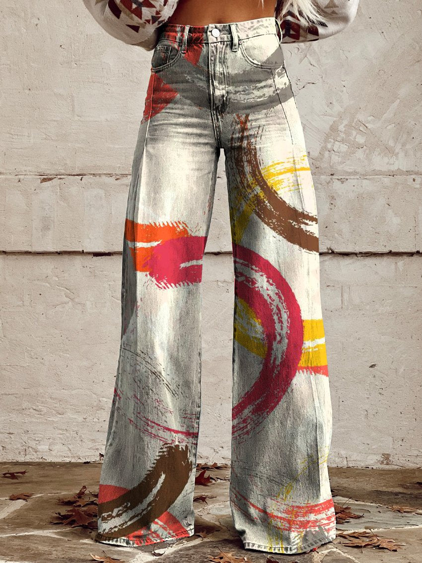 Women's Vintage Print Casual Wide Leg Pants