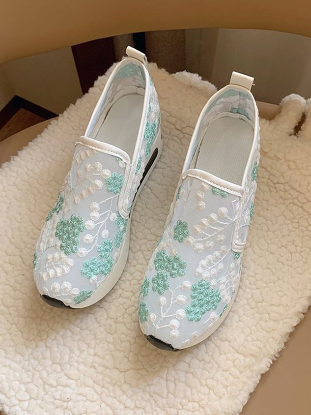 Floral Embroidery Breathable Sheer Mesh Sneakers