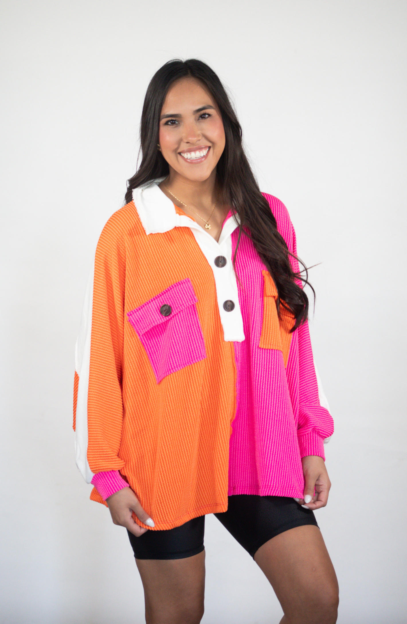 Starts With You Orange/Pink Color Block Top