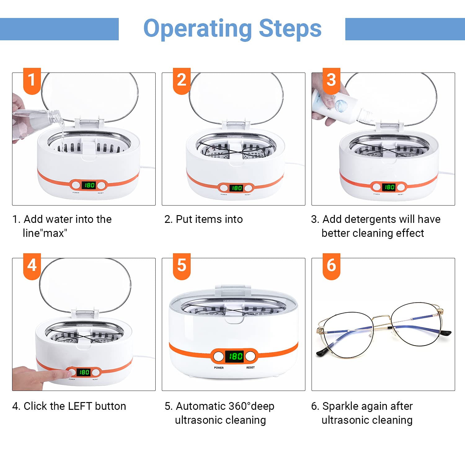 (Store Closing Sale) Ultrasonic Cleaner, Professional Ultrasonic Jewelry Cleaner 20oz (600ml), with Five-Digit Timer - MUC02