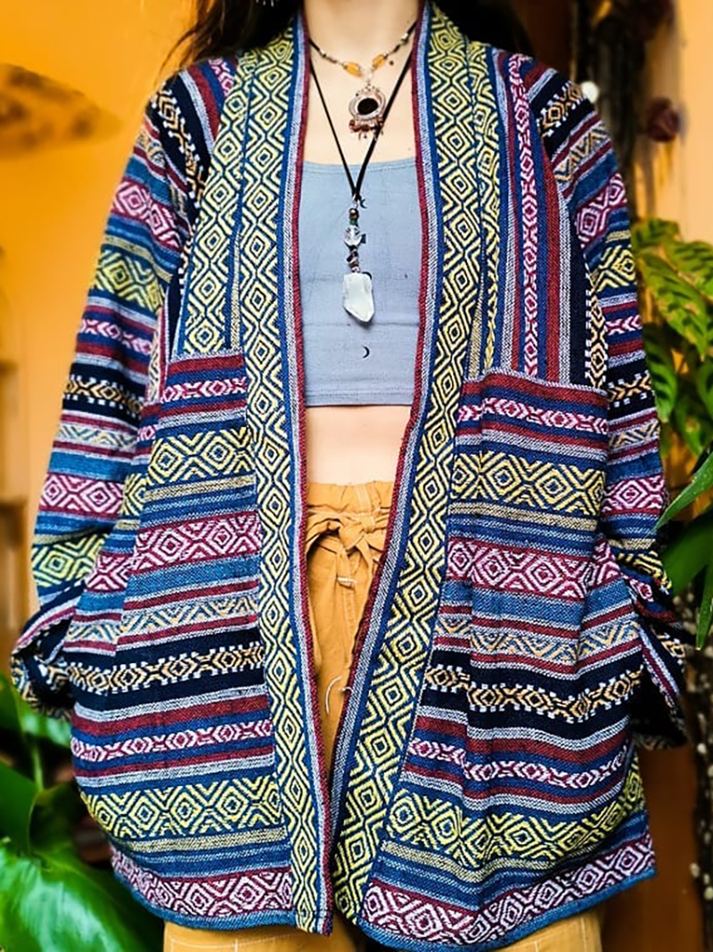 Women's loose retro printed cardigan