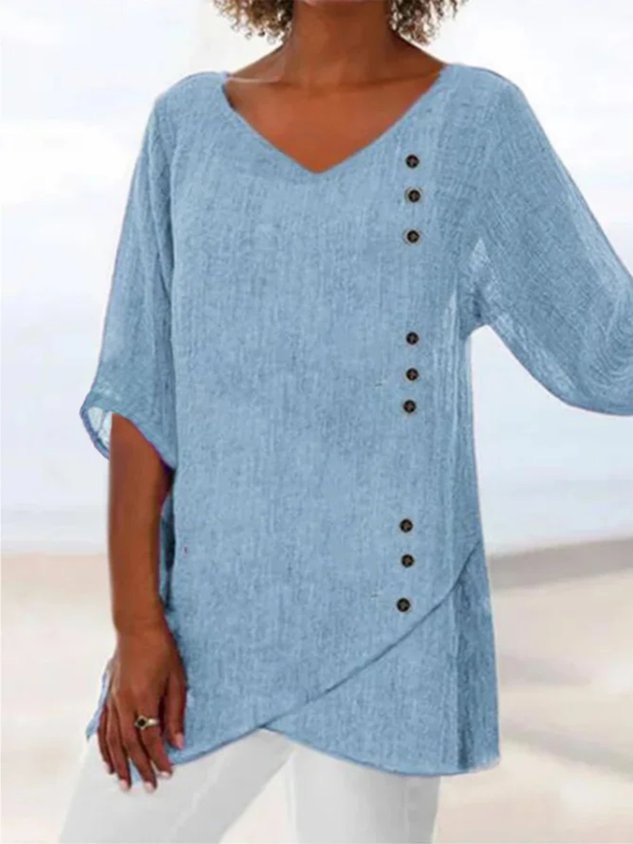 Casual Three Quarter Sleeve V Neck Tunic Top