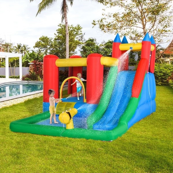 6-in-1 Kids Bounce House Inflatable Water Slide with Pool, Water Gun, Climbing Wall, Inflator Included