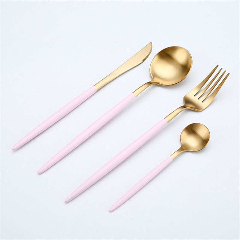 (Store Closing Sale) Rose Gold Tableware Set Stainless Steel Cutlery Set Western Food Tableware Luxury Fork Teaspoon Knife Cutlery Set fork spoon