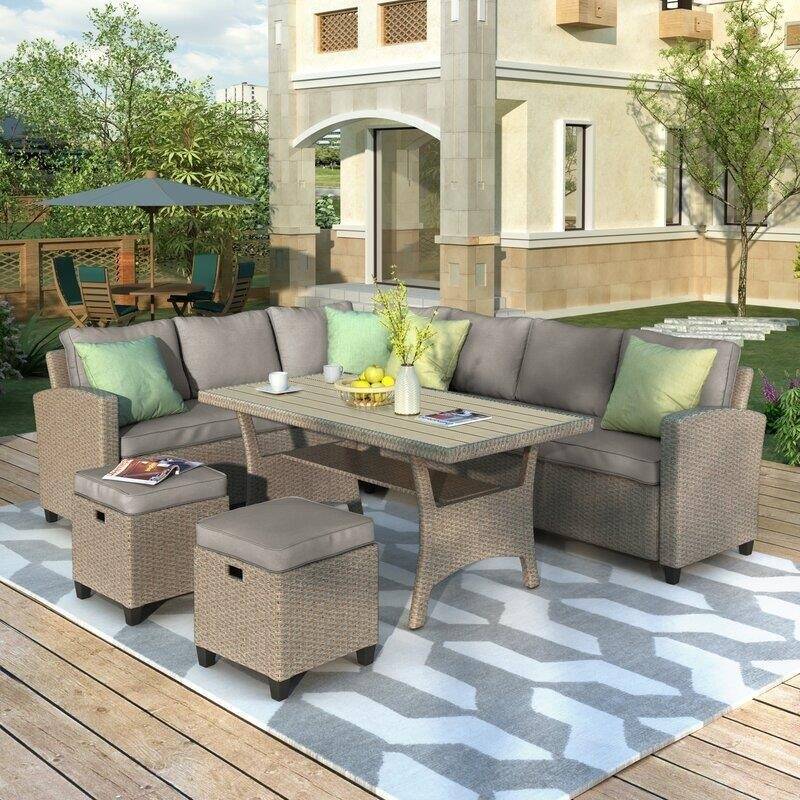 Bradyn Wicker/Rattan 7 - Person Seating Group with Cushions