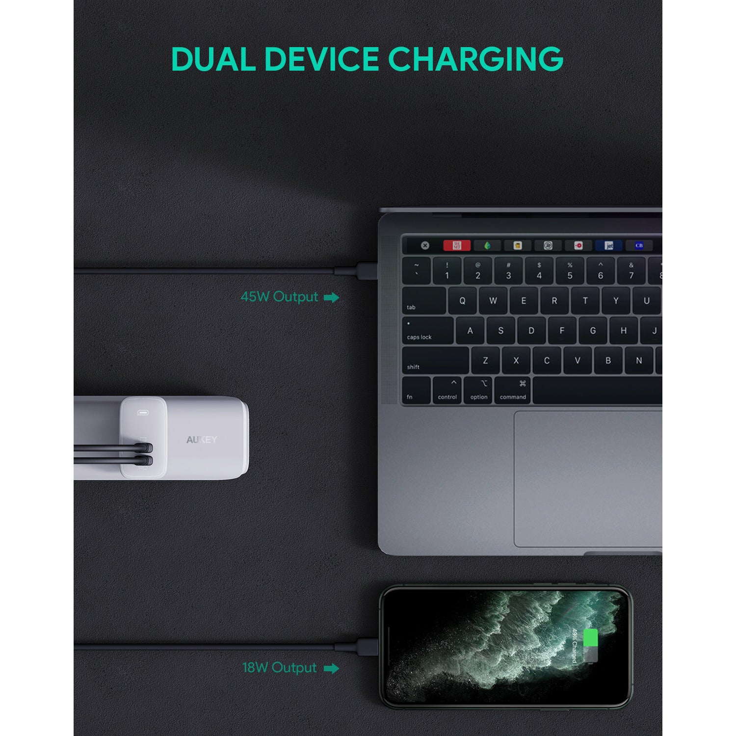 Aukey Omnia Duo 65W Dual-Port PD Charger with Dynamic Detect PA-B4 (White)