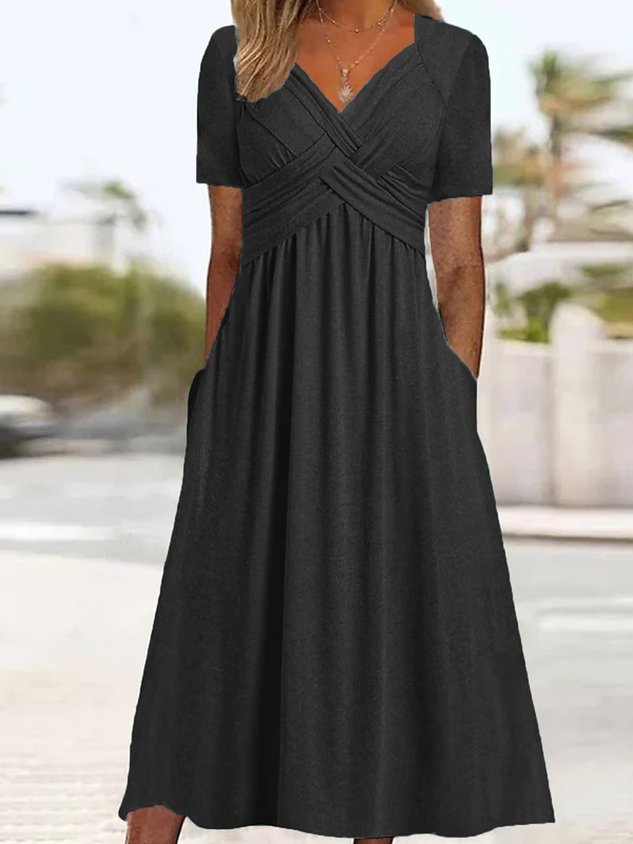 Women Casual Plain Natural Regular Fit Sweetheart Neckline Fit & Flare Maxi Dress