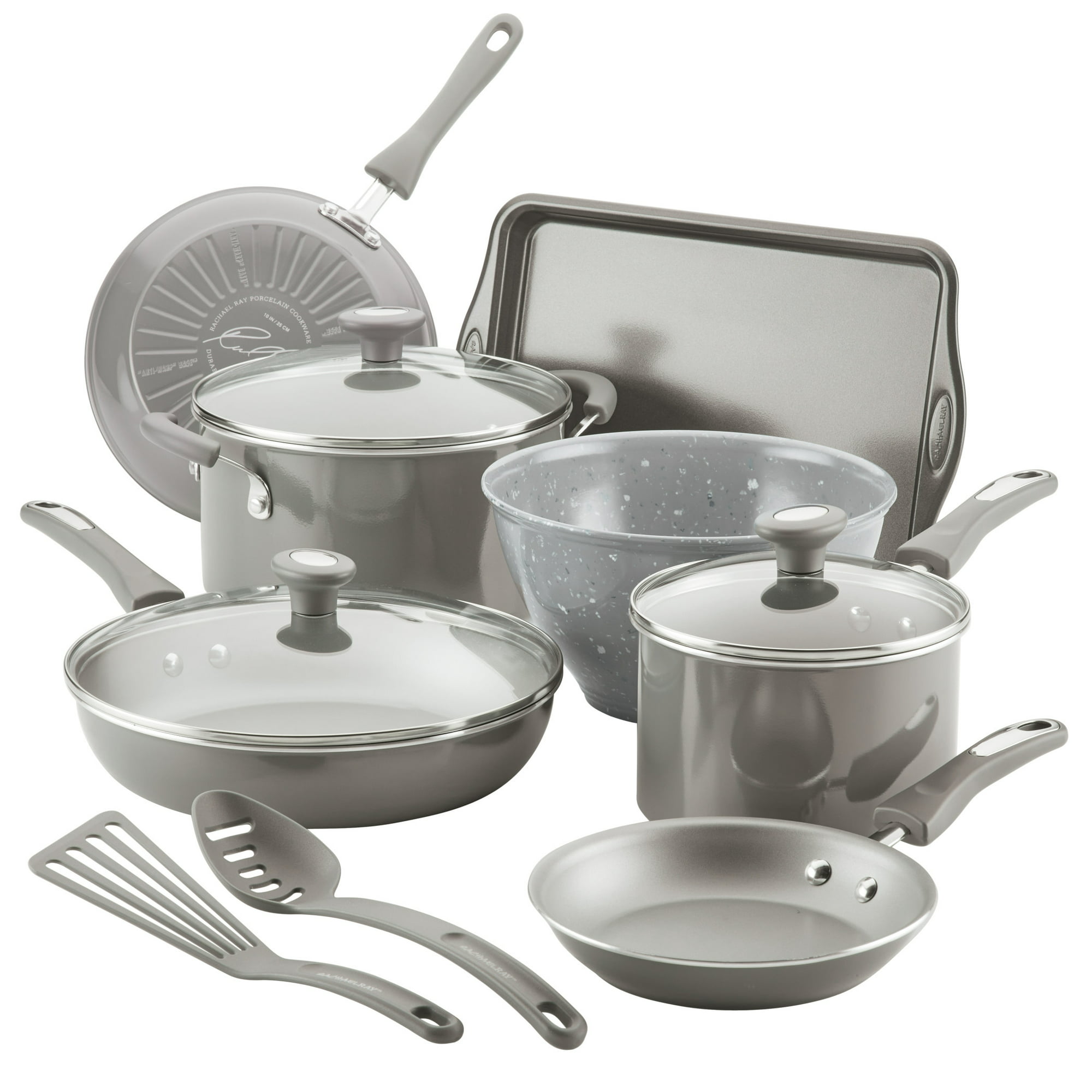 Rachael Ray 12-Piece Get Cooking Nonstick Pots and Pans Set/Cookware Set, Gray