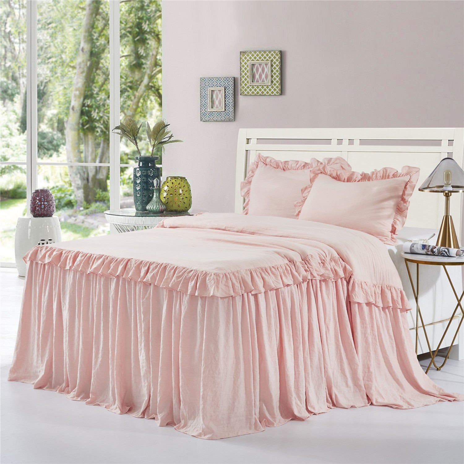 Ruffle Skirt Bedspread One Layer Design Chic Style Bedding Set