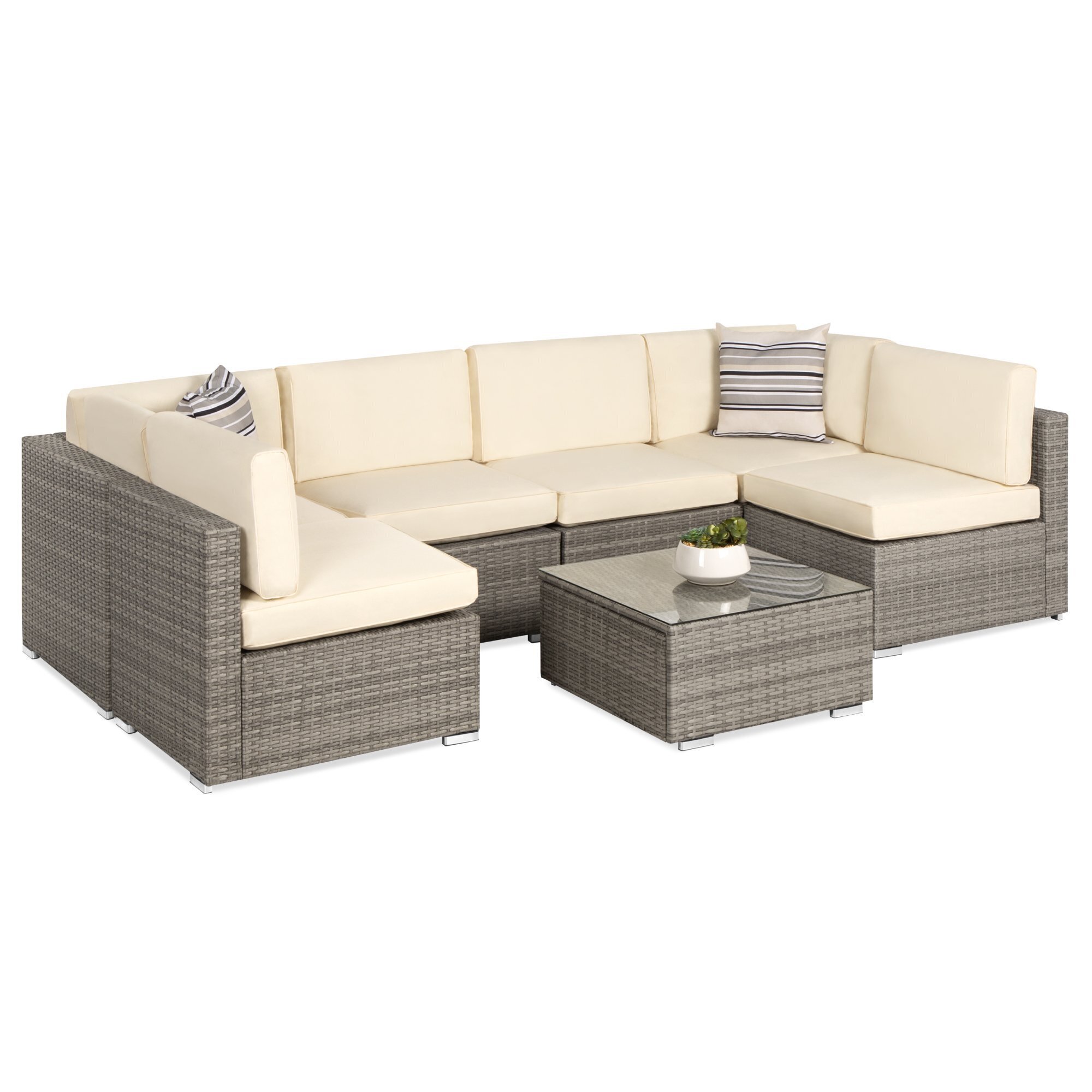 🔥Best Choice Products🔥 7-Piece Modular Outdoor Conversational Furniture Set, Wicker Sectional Sofas