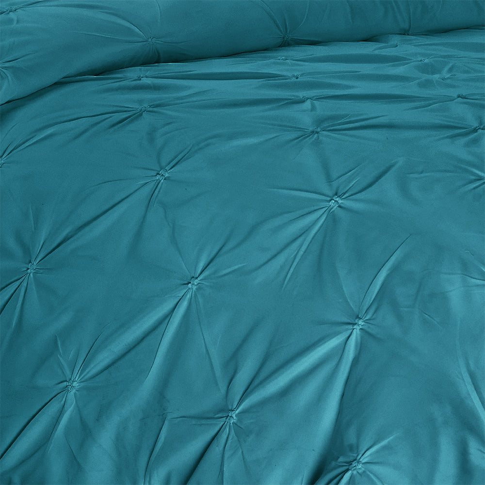 5 Piece Pinch Pleat Scallop Fringe Teal Bedding Comforter Set