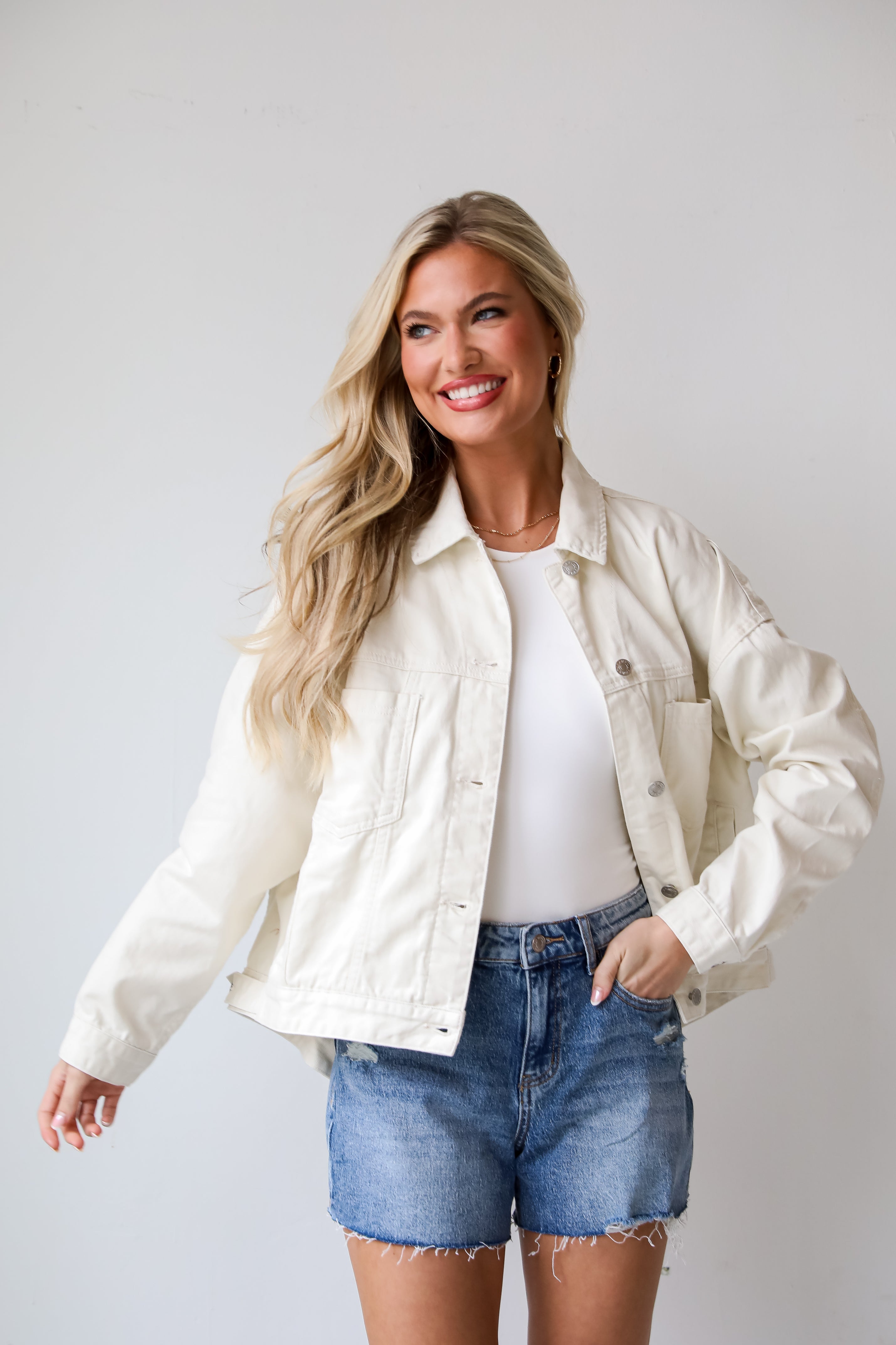 FINAL SALE - Effortless Presence Cream Denim Jacket